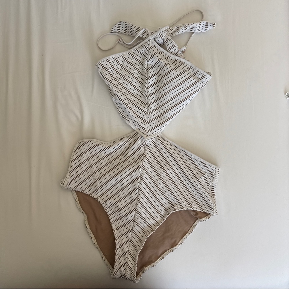 Bar III White crochet cut out monokini Swimsuit size L